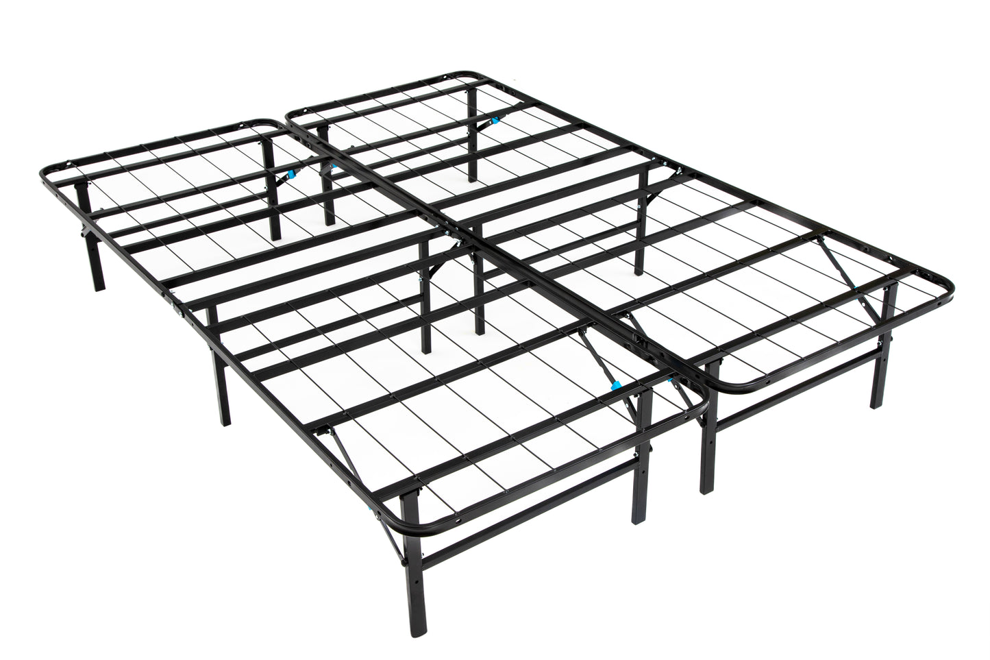 W. Silver Products high-rise platform base.  All legs are recessed to allow this platform base to fit inside existing wood side rails.  Twelve legs for full, queen & king provide maximum support.  No tools assembly.